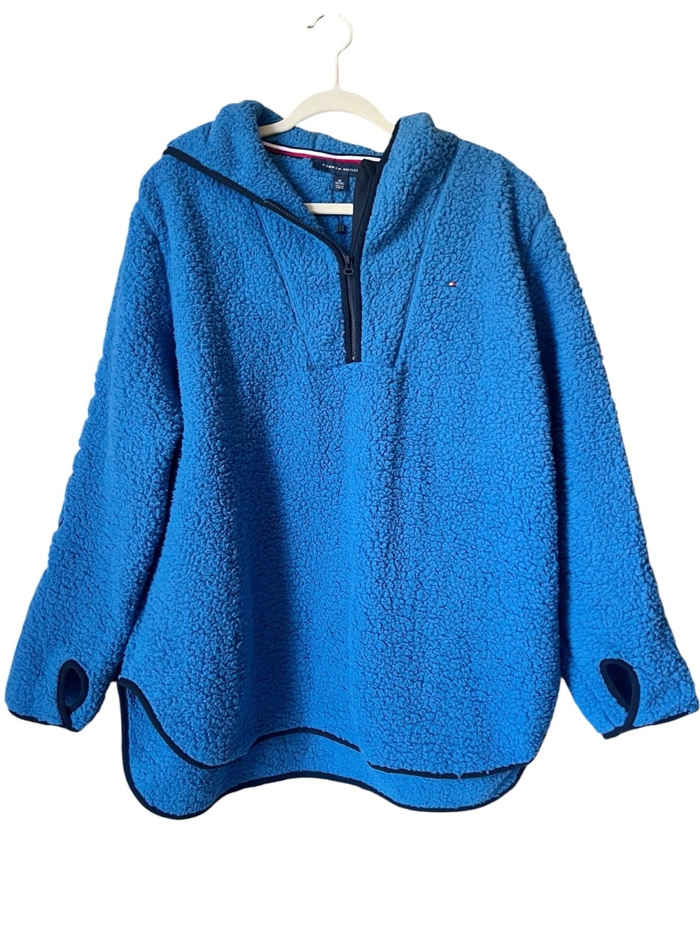 Tommy Hilfiger Blue Teddy Fleece Quarter Zip Hoodie Pullover XL NWT